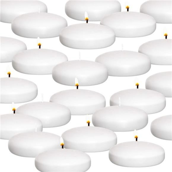 10Hour Floating Candles 3” White Unscented Dripless Wax Discs for Cylinder Vases - Picture 1 of 6